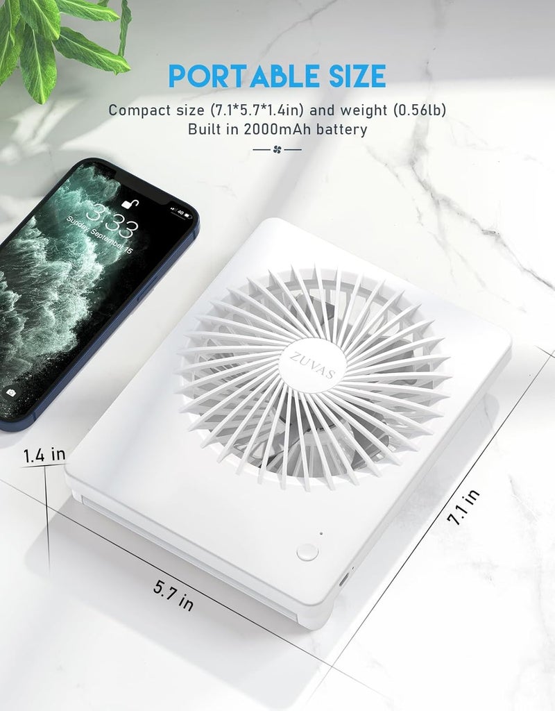 Zuvas Desk Fan Battery Operated Fan Rechargeable 180°Tilt Folding Personal Fan Ultra Quiet Small Portable 3 Speed Adjustable Strong Wind Fan For Office Bedroom Home Desktop Camping (White) - Image 5